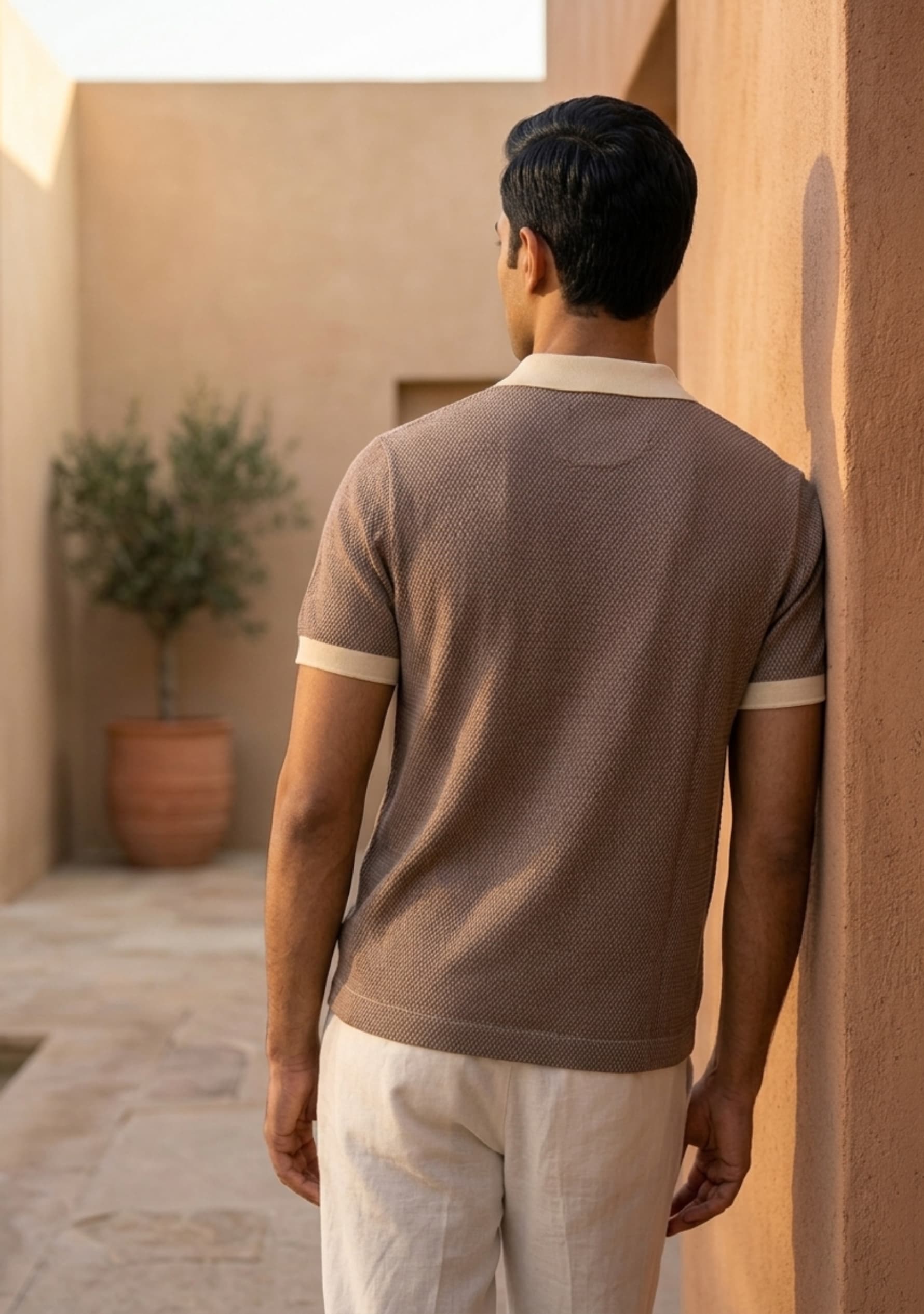 Milan (Beige) V-Neck Polo