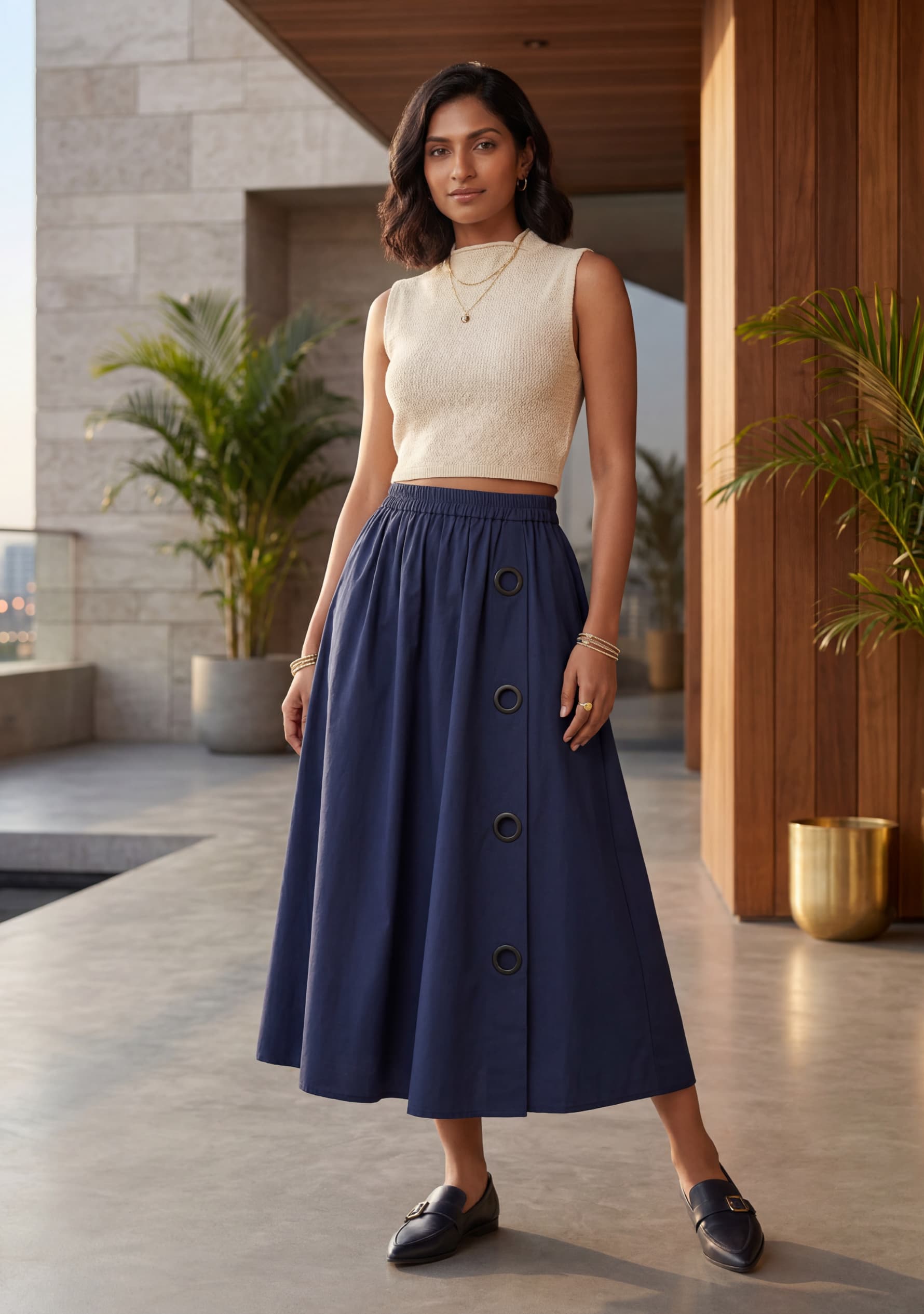 Evara Midi Skirt (Dark Blue)