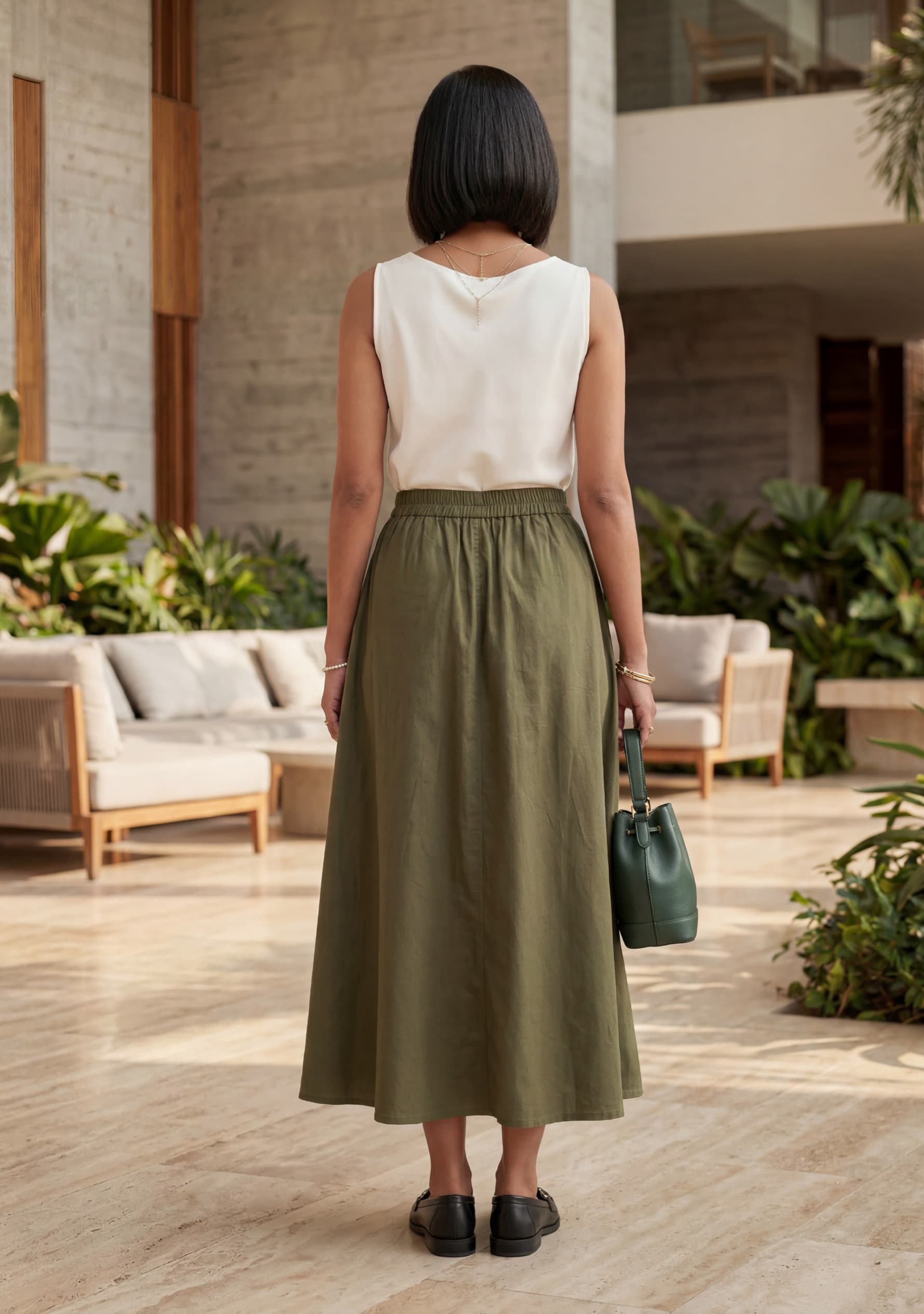 Evara Midi Skirt (Olive Green)