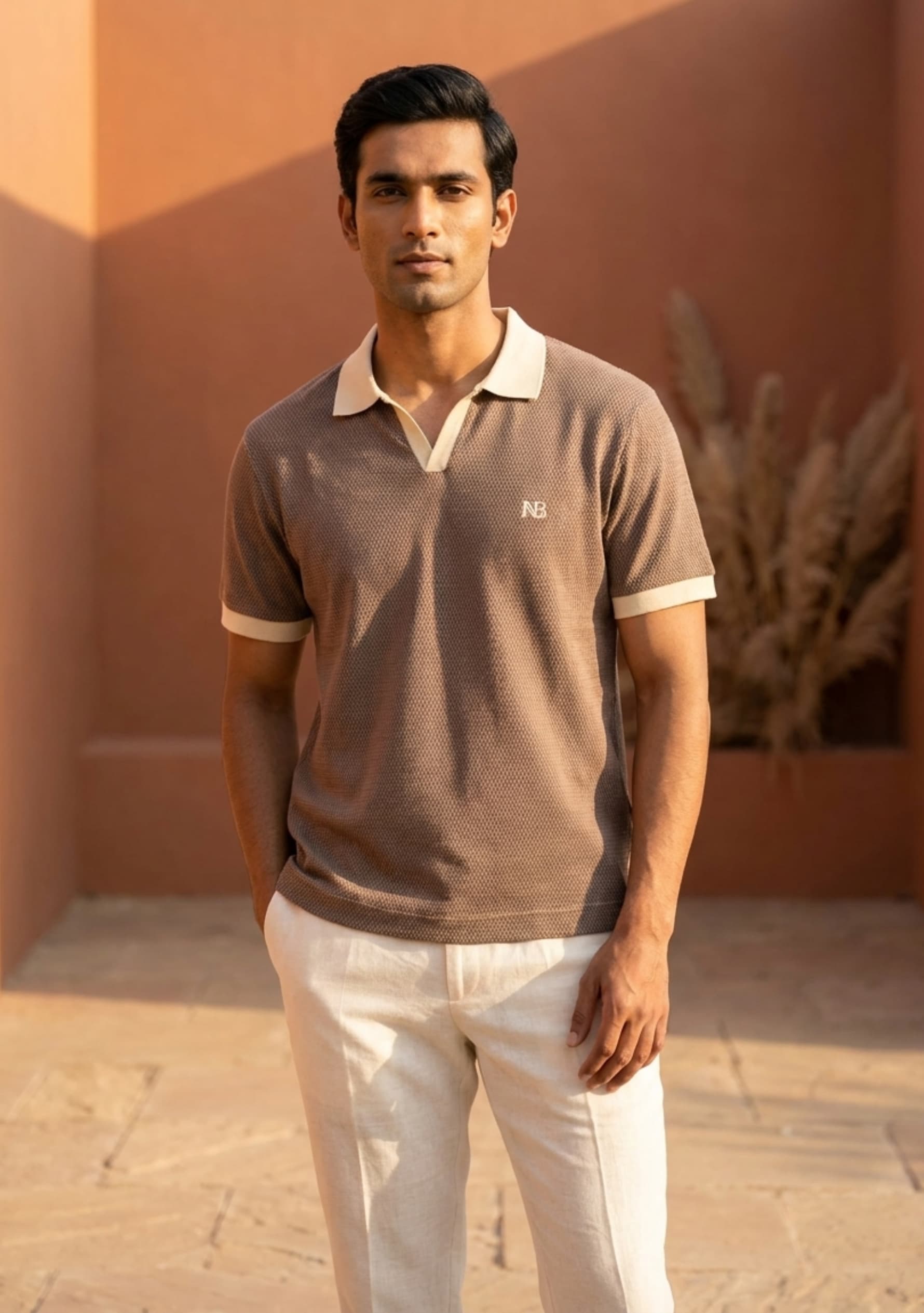 Milan (Beige) V-Neck Polo