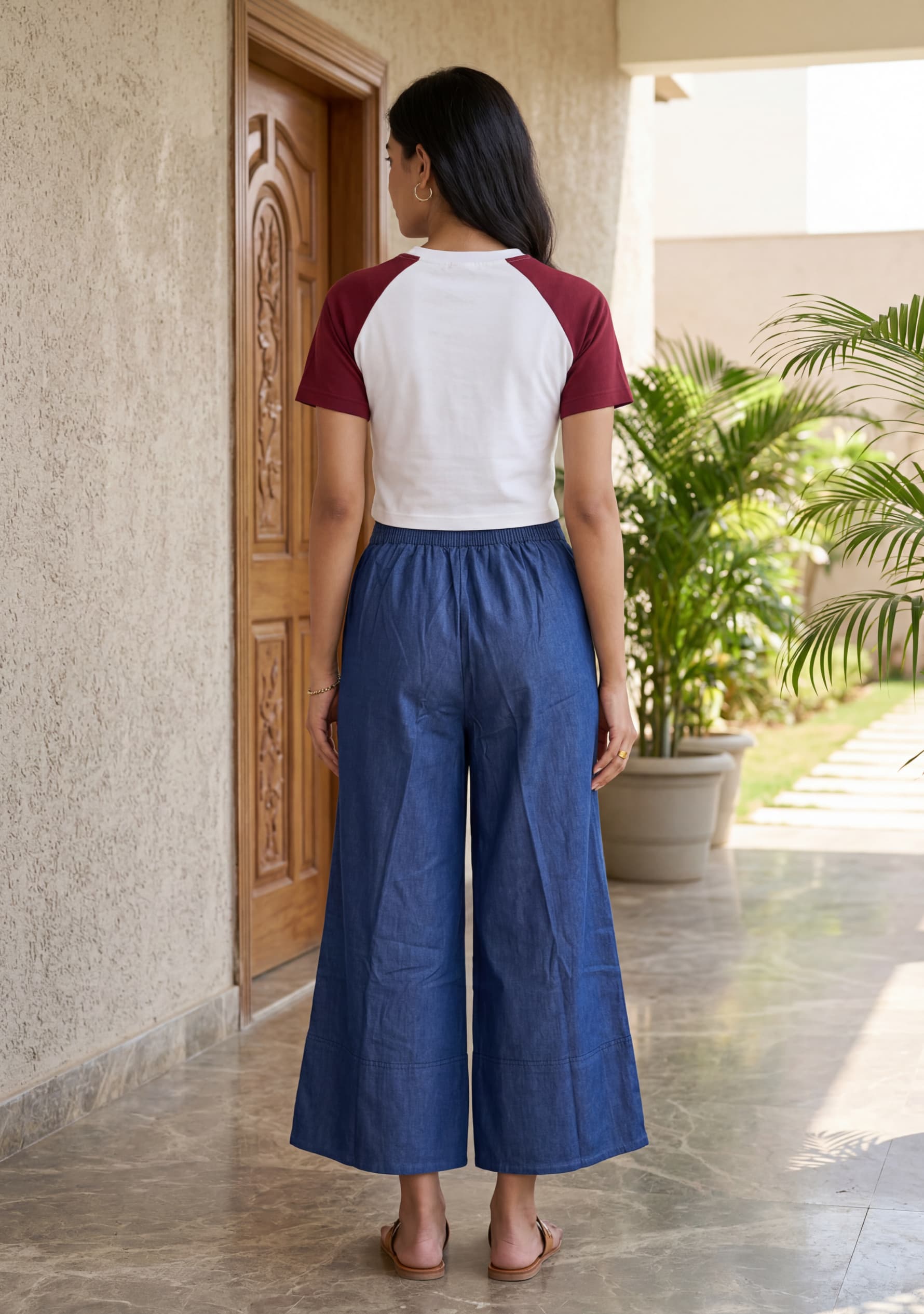 Azure Wide-Leg Pants (Light Denim Blue)