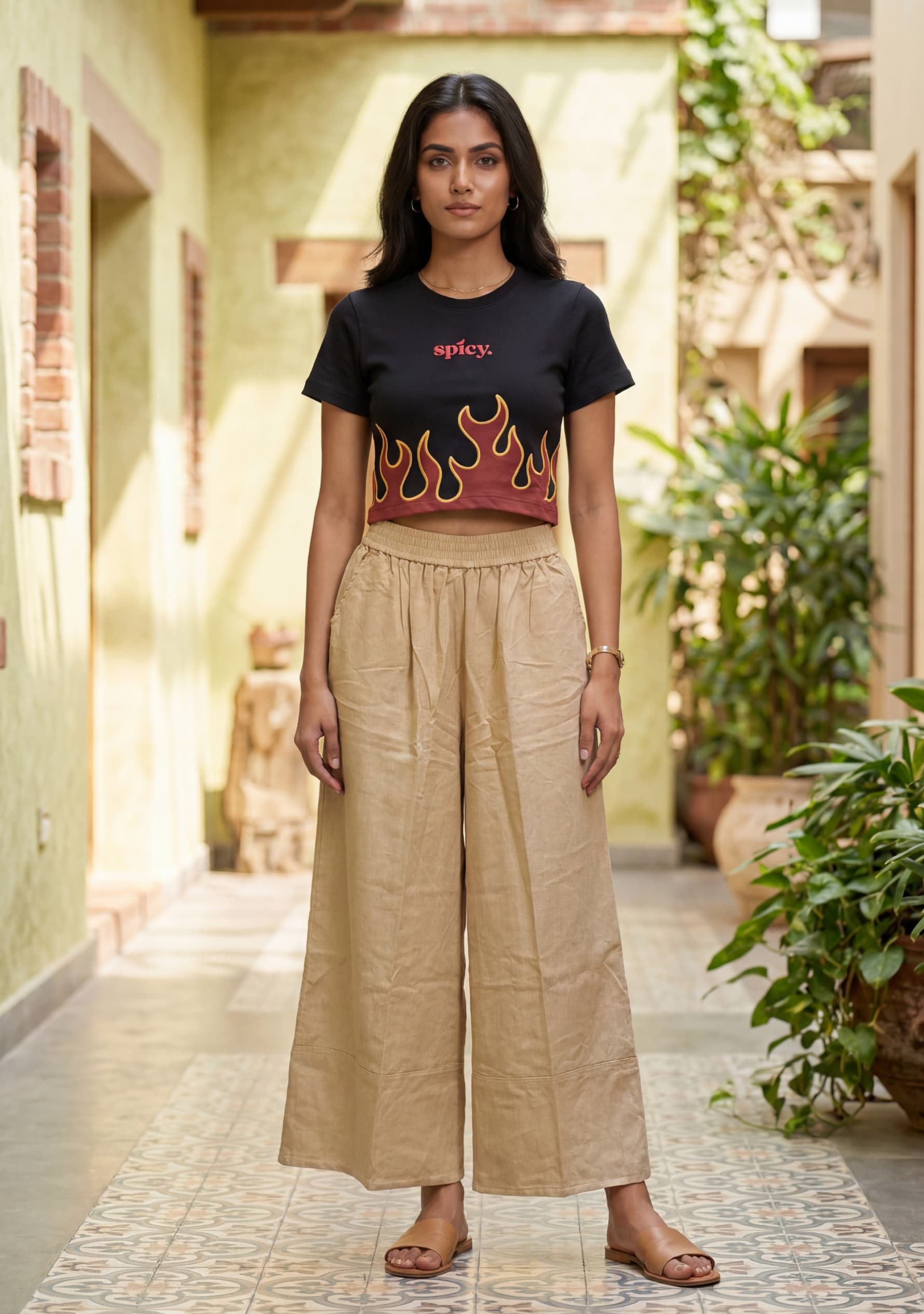 Azure Wide-Leg Pants (Beige)