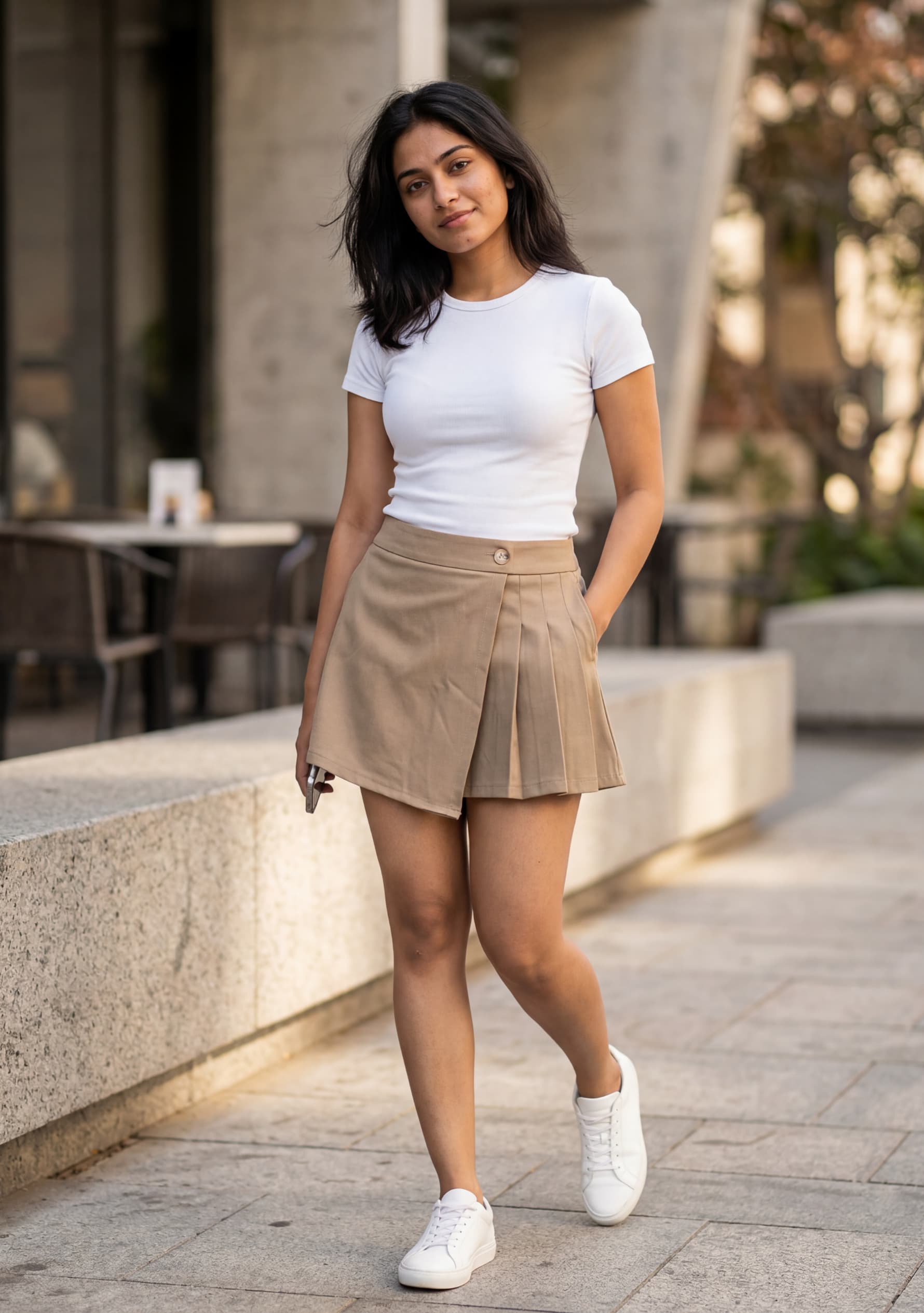 Blossom Pleat Skort (Beige)