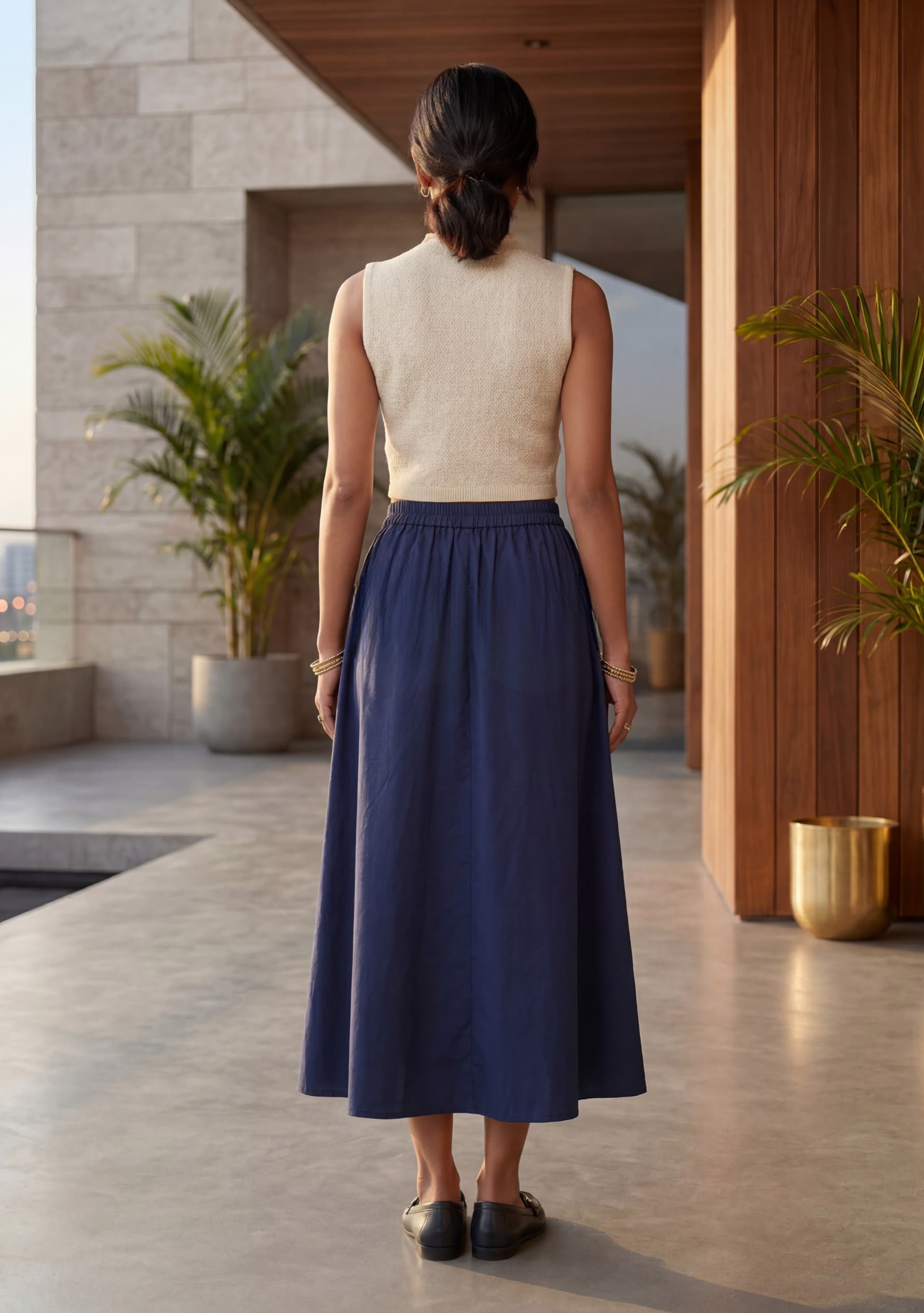 Evara Midi Skirt (Dark Blue)