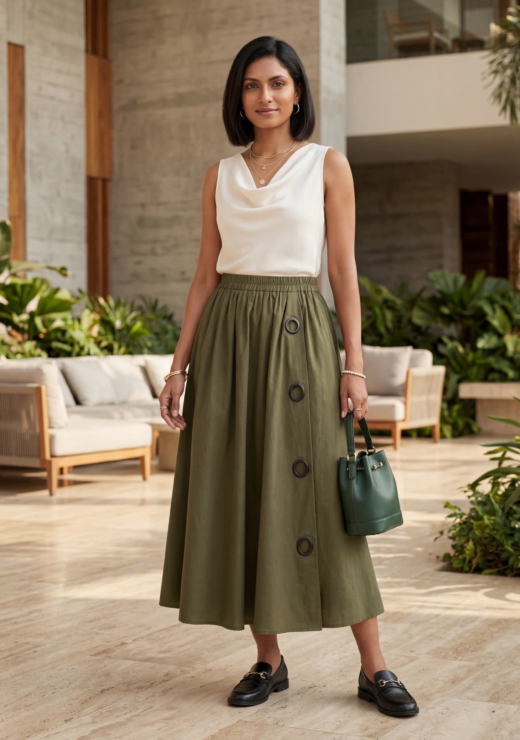 Evara Midi Skirt (Olive Green)